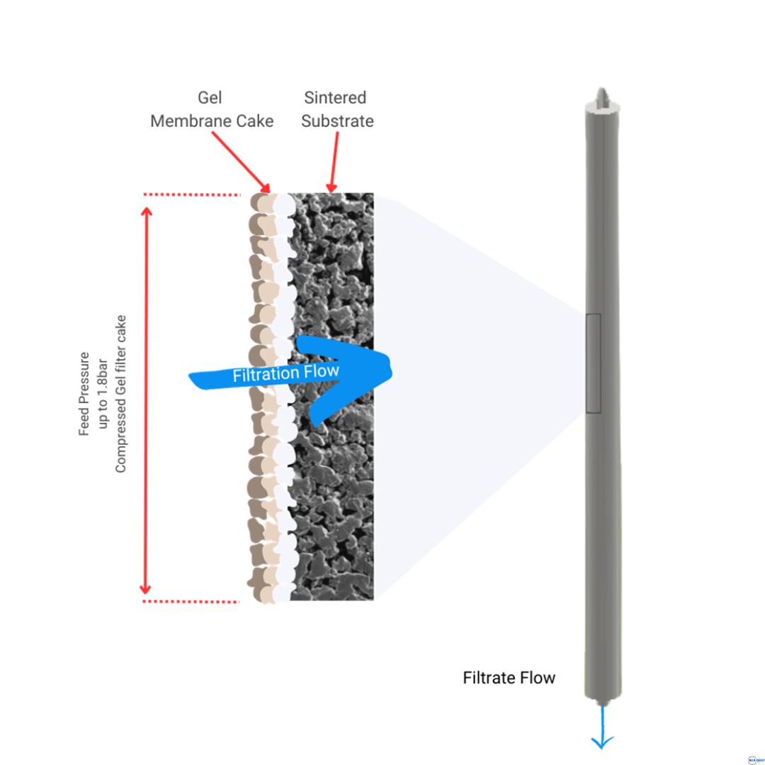 Diagram of the five Purus filter elements with their pore sizes and removal characteristics